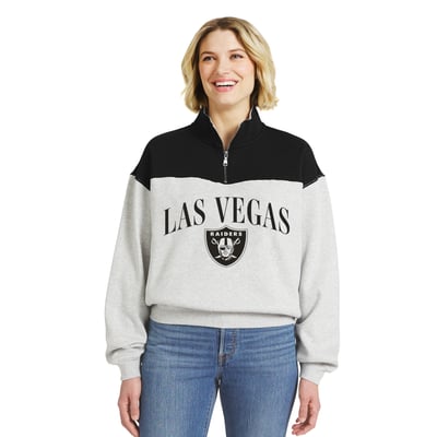  Las Vegas Raiders WEAR by Erin Andrews Women's Colorblock Half-Zip Pullover - Heather Gray