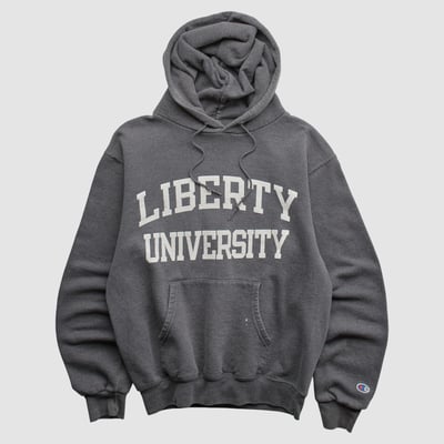 Liberty Flames Champion 2000s Hooded Pullover Sweatshirt - Charcoal - XXS by Fanatics Real Vintage