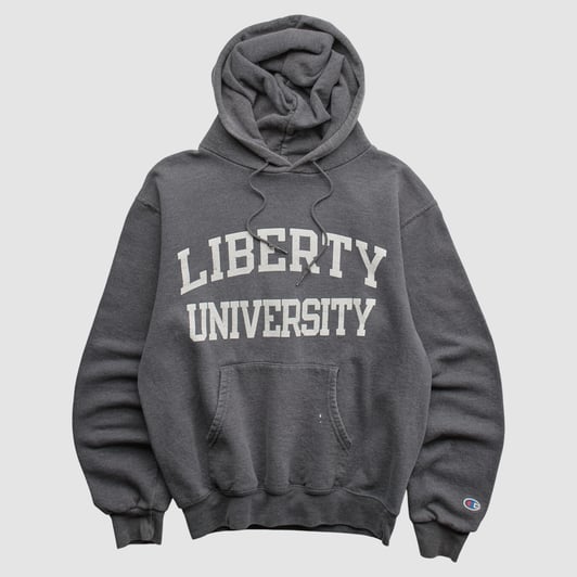 Liberty Flames Champion 2000s Hooded Pullover Sweatshirt - Charcoal - XXS by Fanatics Real Vintage