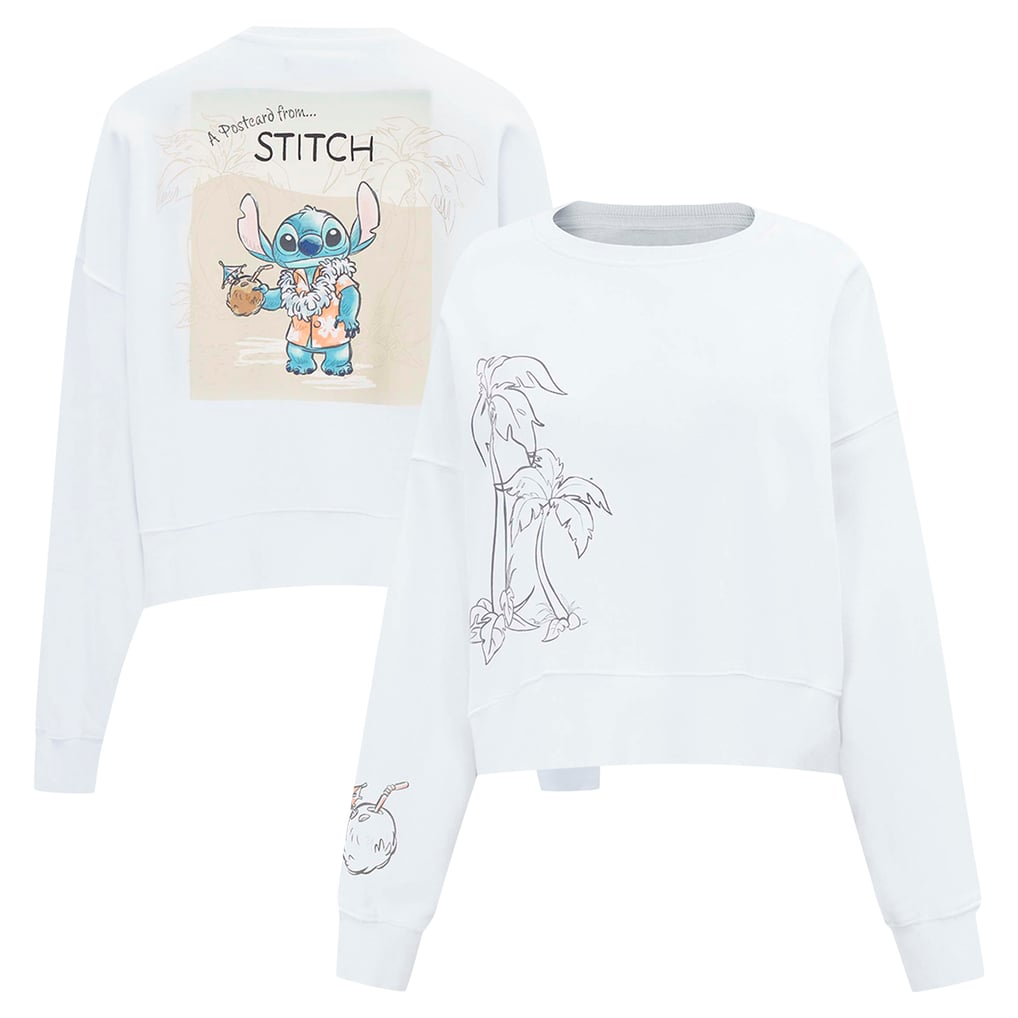 Lilo and Stitch Freeze Max Women's Postcard Loose Fit Cropped Pullover Sweatshirt - White