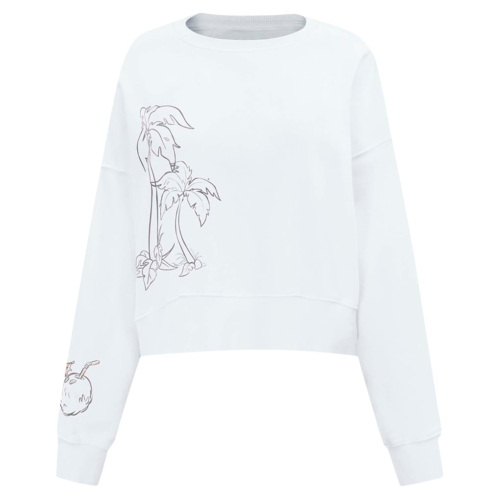 Lilo and Stitch Freeze Max Women's Postcard Loose Fit Cropped Pullover Sweatshirt - White