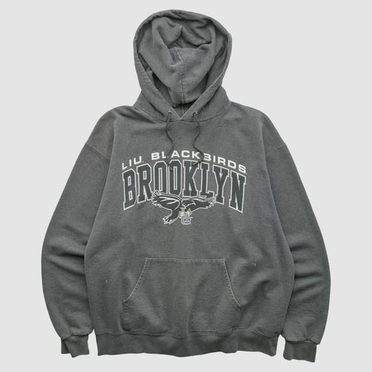 LIU Sharks Champion 2000s Hooded Pullover Sweatshirt - Charcoal - L by Fanatics Real Vintage