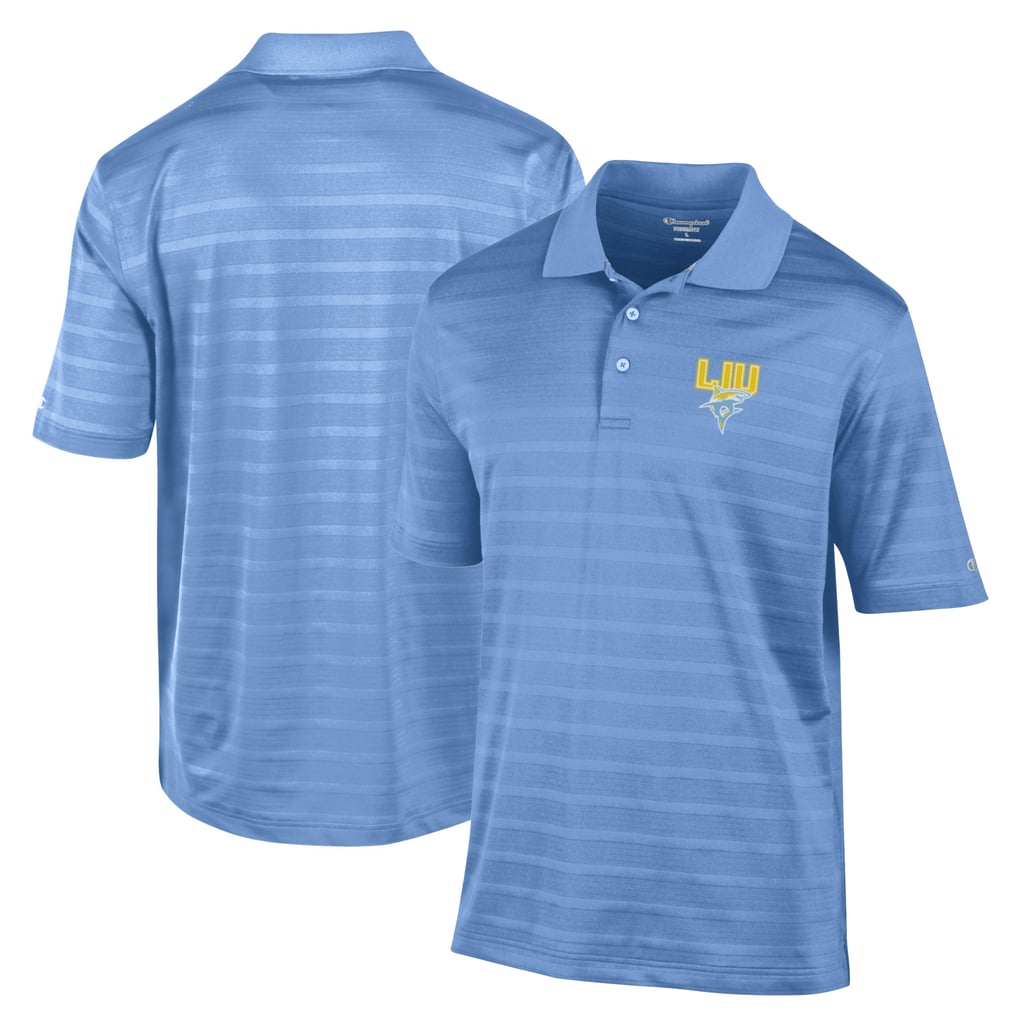 LIU Sharks Champion Relaxed Fit Textured Solid Polo - Blue