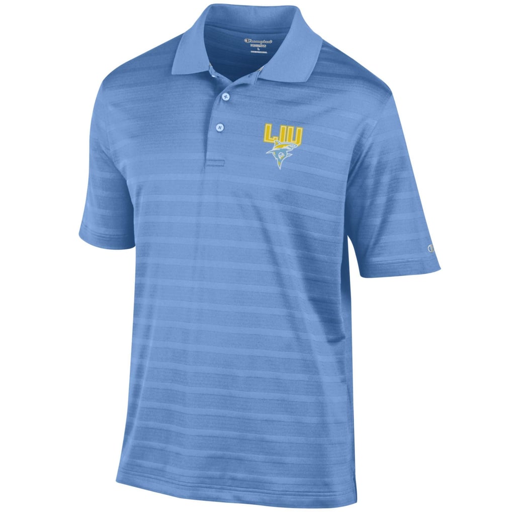 LIU Sharks Champion Relaxed Fit Textured Solid Polo - Blue