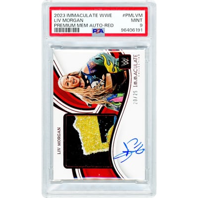 Liv Morgan WWE Autographed 2023 Panini Immaculate Collection Premium Memorabilia Relic Red #PM-LVM #20/25 PSA Authenticated 9 Card