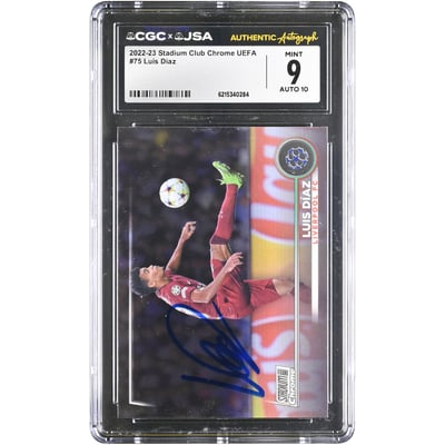Luis Díaz Liverpool Autographed 2022-23 Topps Stadium Club Chrome UEFA #75 CGC Authenticated 9/10 Card