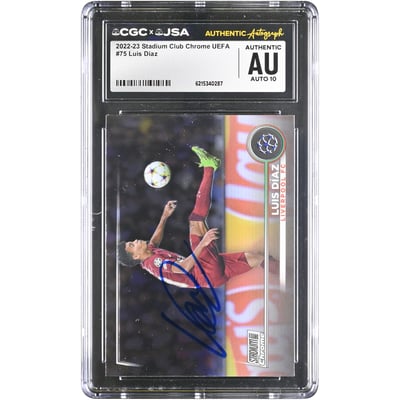 Luis Díaz Liverpool Autographed 2022-23 Topps Stadium Club Chrome UEFA #75 CGC Authenticated AUTO 10 Card