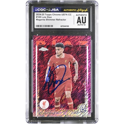 Luis Díaz Liverpool Autographed 2024-25 Topps Chrome UEFA CC Magenta Shimmer Refractor #169 CGC Authenticated AUTO 10 Card