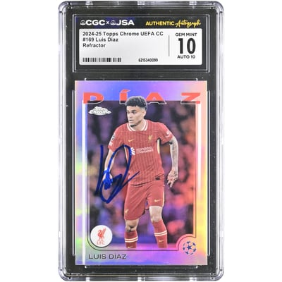 Luis Díaz Liverpool Autographed 2024-25 Topps Chrome UEFA CC Refractor #169 CGC Authenticated 10/10 Card