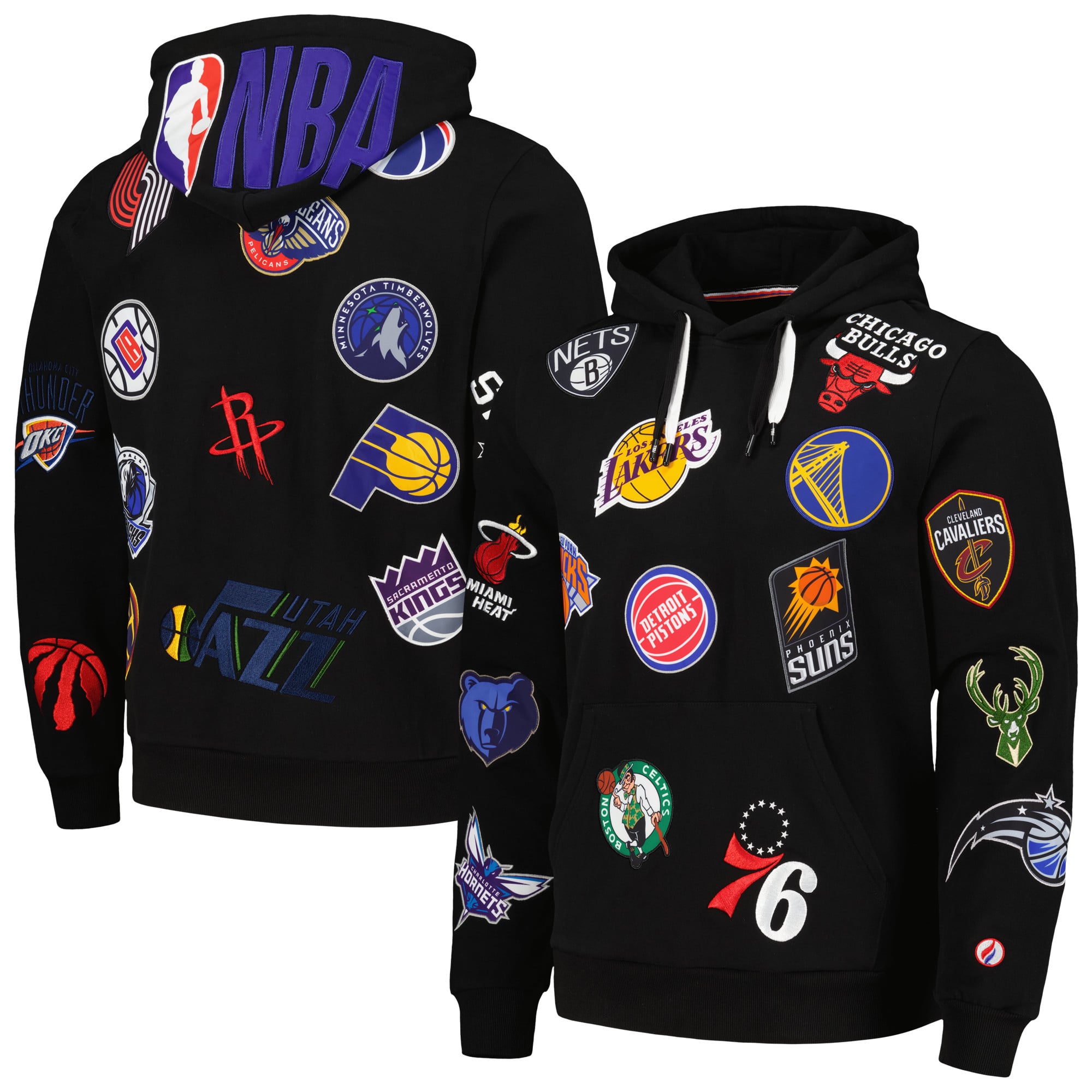Unisex FISLL Black NBA Allover Logo Heavyweight Pullover Hoodie