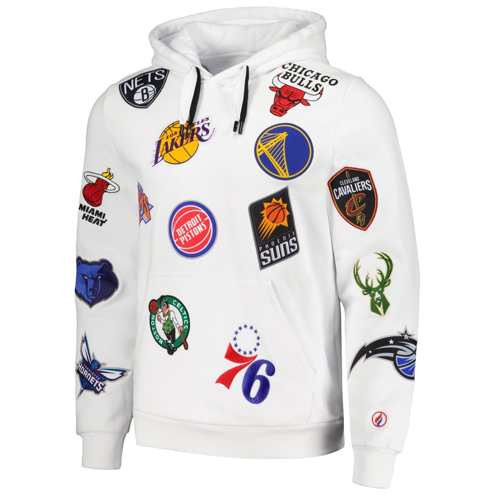 Unisex FISLL White NBA Allover Logo Heavyweight Pullover Hoodie