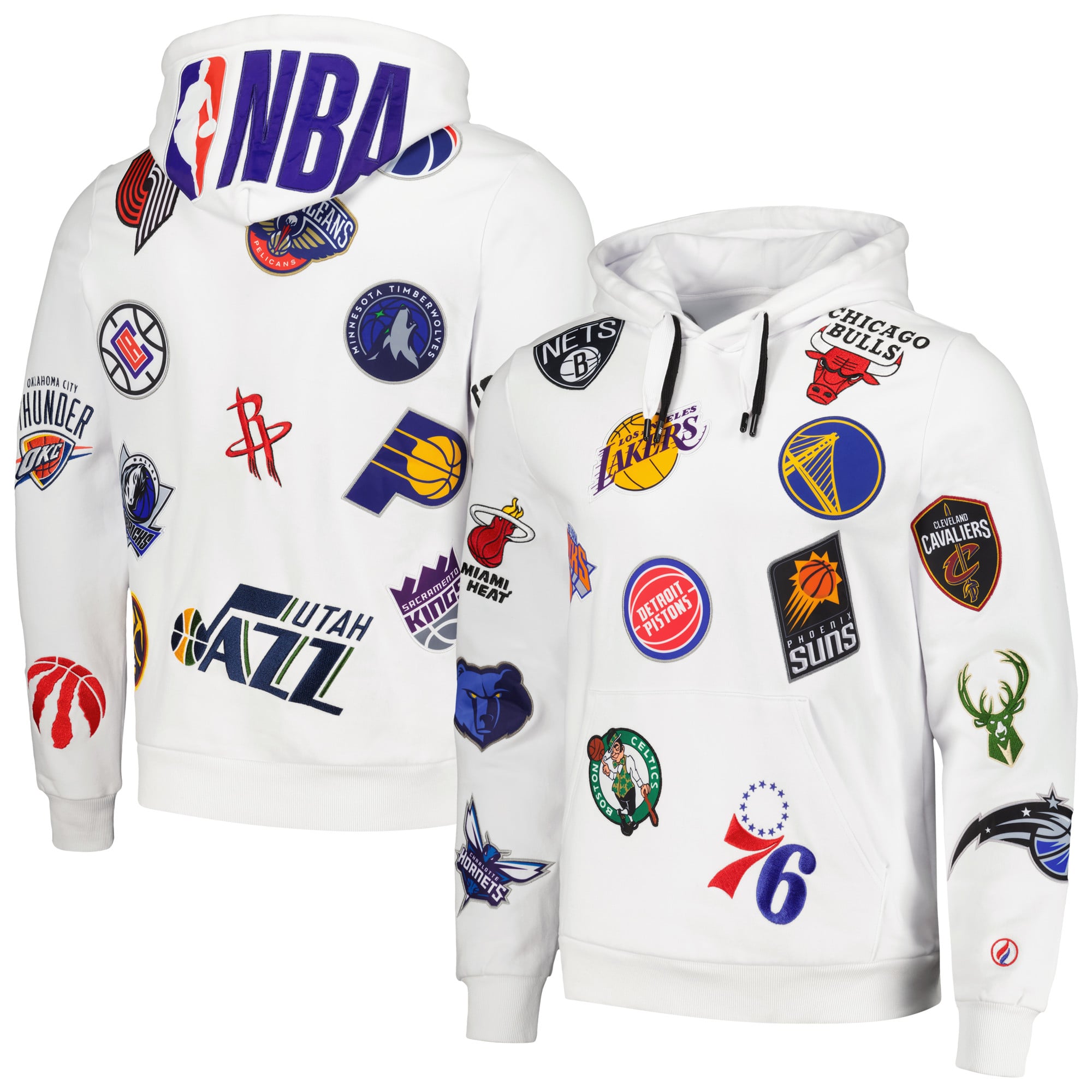 Unisex FISLL White NBA Allover Logo Heavyweight Pullover Hoodie