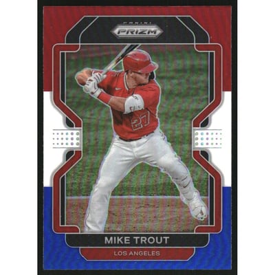 2022 Panini Prizm Prizms Red White and Blue #138 Mike Trout T2