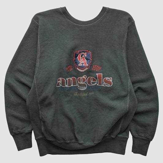 Los Angeles Angels Trench 90s Pullover Sweatshirt - Dark Heather Gray - M by Fanatics Real Vintage