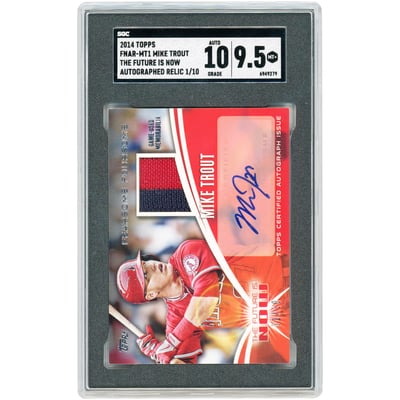 Mike Trout Los Angeles Angels Autographed 2014 Topps The Future Is Now Game Used Dual-Color Jersey Relic #DNAR-MT1 #1/10 SGC Authenticated 9.5/10 Card