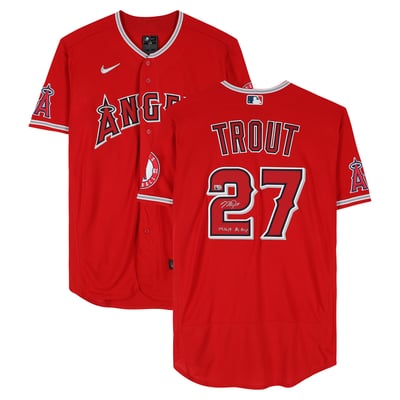 Mike Trout Los Angeles Angels Fanatics Authentic Autographed Red Nike Authentic Jersey with "14, 16, 19 AL MVP" Inscription