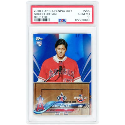 Shohei Ohtani Los Angeles Angels 2018 Topps Opening Day Blue Foil #200 PSA Authenticated 10 Rookie Card