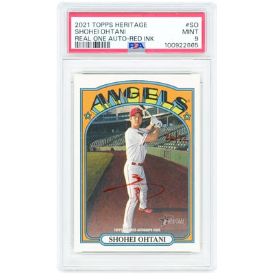 Shohei Ohtani Los Angeles Angels Autographed 2021 Topps Heritage Real One Red Ink #ROA-SO #26/72 PSA Authenticated 9 Card