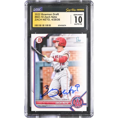 Zach Neto Los Angeles Angels Autographed 2022 Bowman Draft #BD-18 CGC Fanatics Witnessed Authenticated 10/10 Card