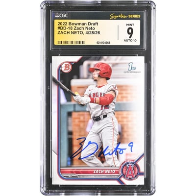 Zach Neto Los Angeles Angels Autographed 2022 Bowman Draft #BD-18 CGC Fanatics Witnessed Authenticated 9/10 Card
