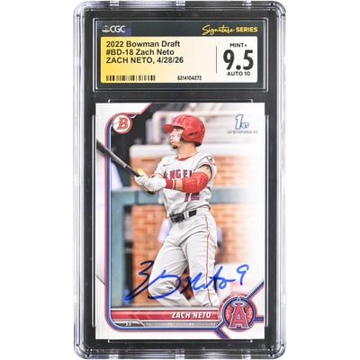 Zach Neto Los Angeles Angels Autographed 2022 Bowman Draft #BD-18 CGC Fanatics Witnessed Authenticated 9.5/10 Card