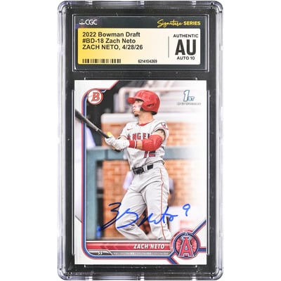Zach Neto Los Angeles Angels Autographed 2022 Bowman Draft #BD-18 CGC Fanatics Witnessed Authenticated AUTO 10 Card