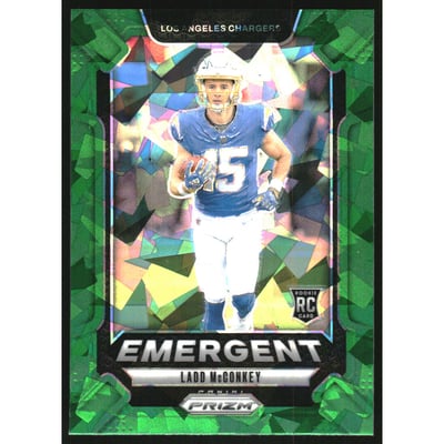2024 Panini Prizm Emergent Prizms Green Ice #13 Ladd McConkey