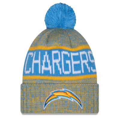 Los Angeles Chargers New Era Girls Youth Tri-Color Cuffed Knit Hat with Pom - Powder Blue