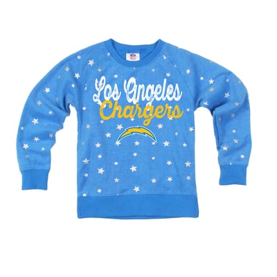  Los Angeles Chargers Wes & Willy Girls Youth Shimmer Star Sweatshirt - Powder Blue