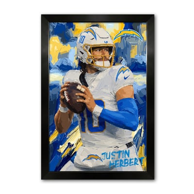 Justin Herbert Los Angeles Chargers 27" x 39" Framed Football Player Action Portrait – Artist Series Print