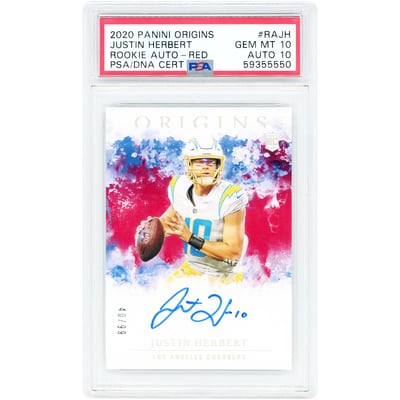 Justin Herbert Los Angeles Chargers Autographed 2020 Panini Origins Red #RA-JH #40/99 PSA Authenticated 10/10 Rookie Card
