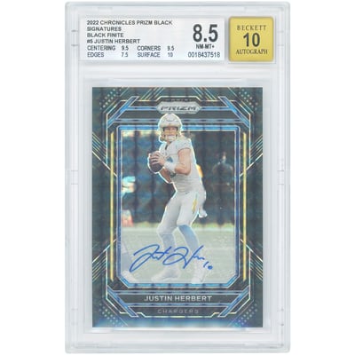 Justin Herbert Los Angeles Chargers Autographed 2022 Panini Chronicles Prizm Black Finite #PB-5 #1/1 BGS Authenticated 8.5/10 Card - 9.5,9.5,7.5,10 Subgrades