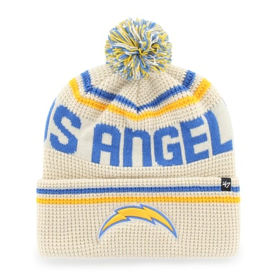  Los Angeles Chargers '47 Quattrle Cuffed Knit Hat with Pom - Natural