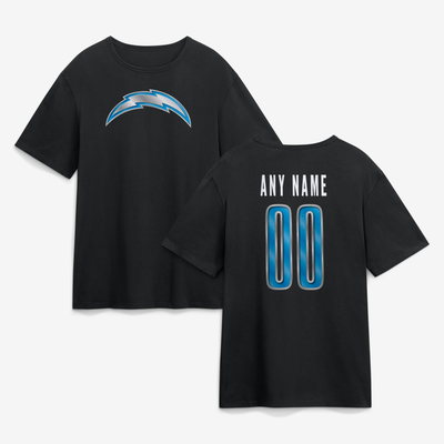 Los Angeles Chargers Big & Tall Metallic Mascot Personalized Name & Number T-Shirt - Black