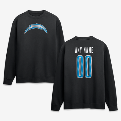 Los Angeles Chargers  Metallic Mascot Personalized Name & Number Sweatshirt - Black