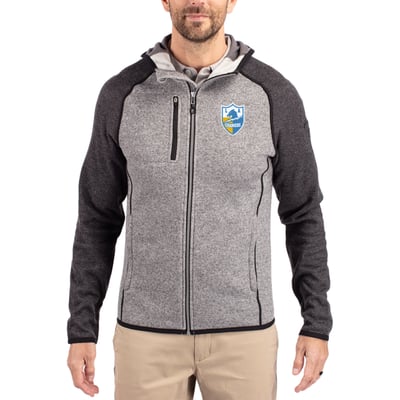  Los Angeles Chargers Cutter & Buck Throwback Mainsail Sweater-Knit Full-Zip Hoodie - Heather Gray/Heather Charcoal