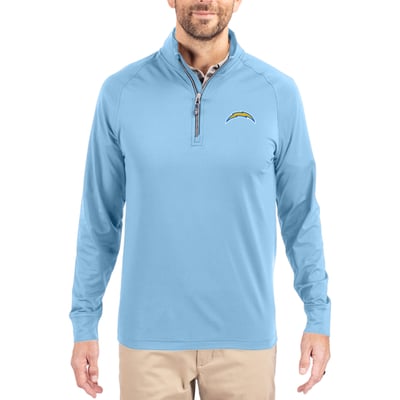 Los Angeles Chargers Cutter & Buck Adapt Eco Knit Quarter-Zip Pullover Jacket - Light Blue