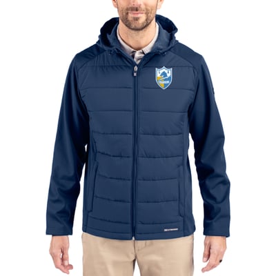 Los Angeles Chargers Cutter & Buck Throwback Evoke Hybrid Eco Softshell Recycled Full-Zip Hoodie Jacket - Navy