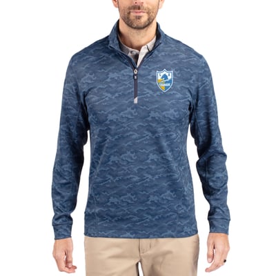 Los Angeles Chargers Cutter & Buck Throwback Logo Traverse Camo Print Stretch Quarter-Zip Pullover Top - Navy