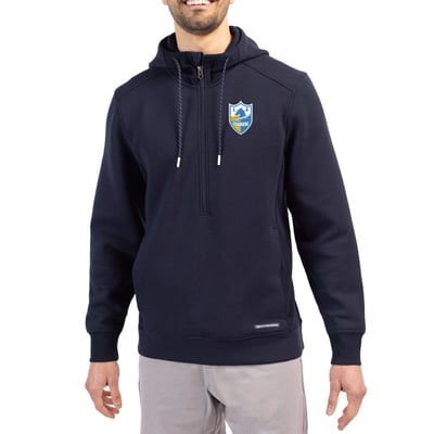 Los Angeles Chargers Cutter & Buck Throwback Roam Eco Half-Zip Recycled Pullover Hoodie - Navy