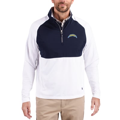 Los Angeles Chargers Cutter & Buck Adapt Eco Knit Hybrid Recycled Quarter-Zip Raglan Jacket - Navy/White