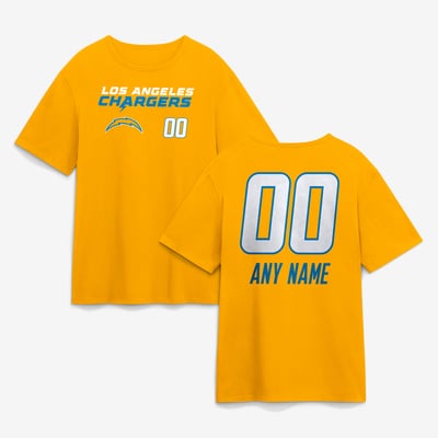 Los Angeles Chargers  Touchdown Wordmark Personalized Name & Number T-Shirt - Gold