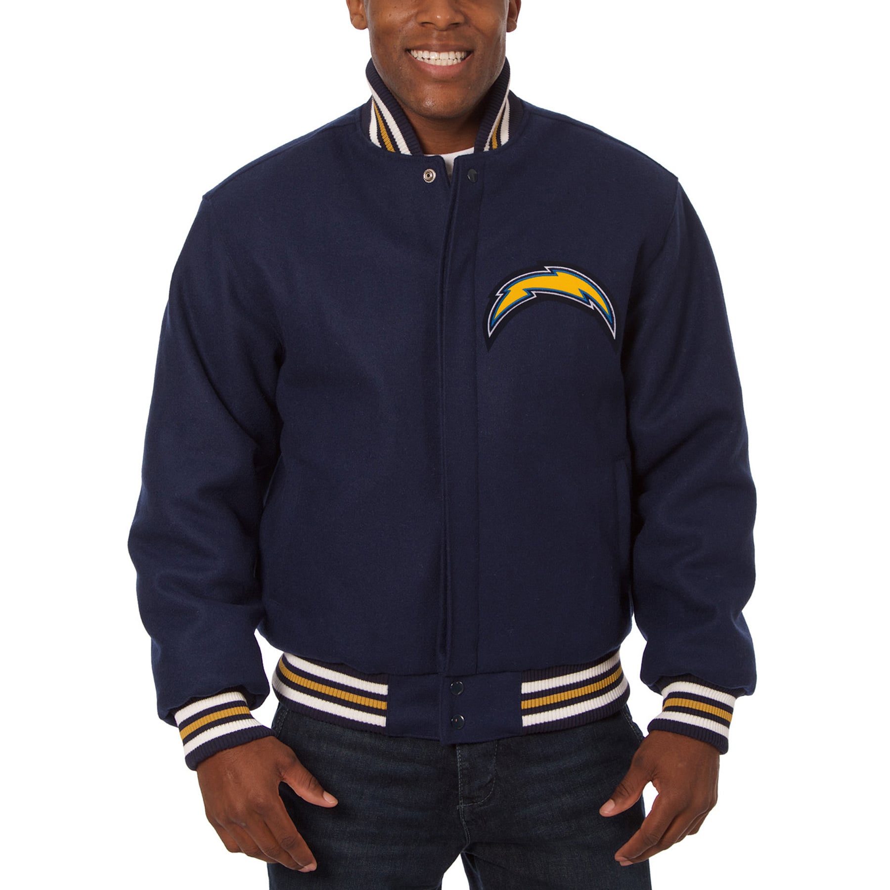 Men's JH Design Navy Los Angeles Chargers Embroidered Wool Jacket