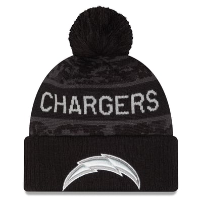 Los Angeles Chargers New Era 2026 Salute To Service Cuffed Knit Hat with Pom - Black