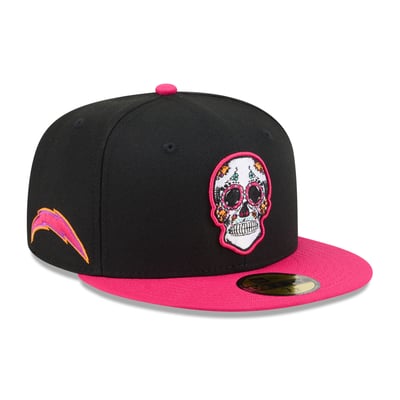Los Angeles Chargers New Era Day Of The Dead 59FIFTY Fitted Hat - Black/Pink
