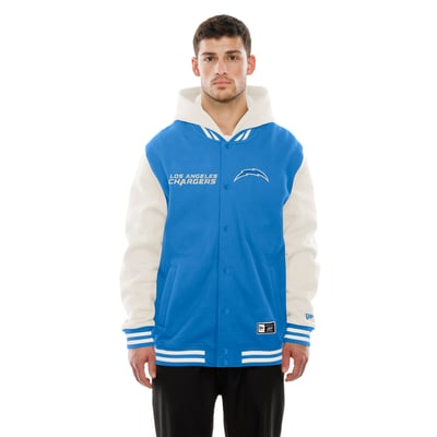 Los Angeles Chargers New Era Full-Snap Fleece Hooded Jacket - Powder Blue/Cream