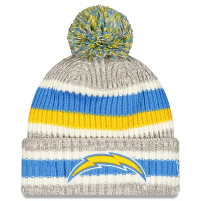 Los Angeles Chargers New Era Stripe Cuff Knit Hat with Pom - Powder Blue/Gray