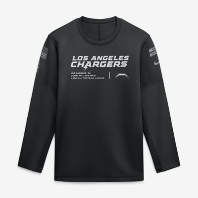  Los Angeles Chargers Nike 2026 Salute to Service Sideline Coaches Crewneck Therma-FIT Sweatshirt - Black