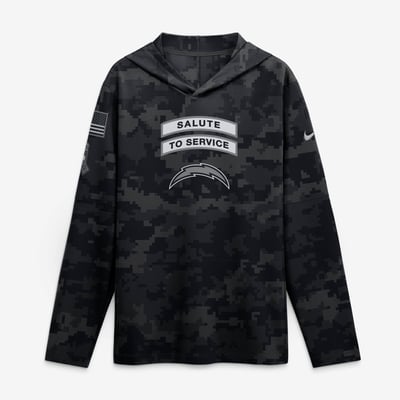  Los Angeles Chargers Nike 2026 Salute to Service Sideline Lightweight Hooded Dri-FIT Long Sleeve Top - Black