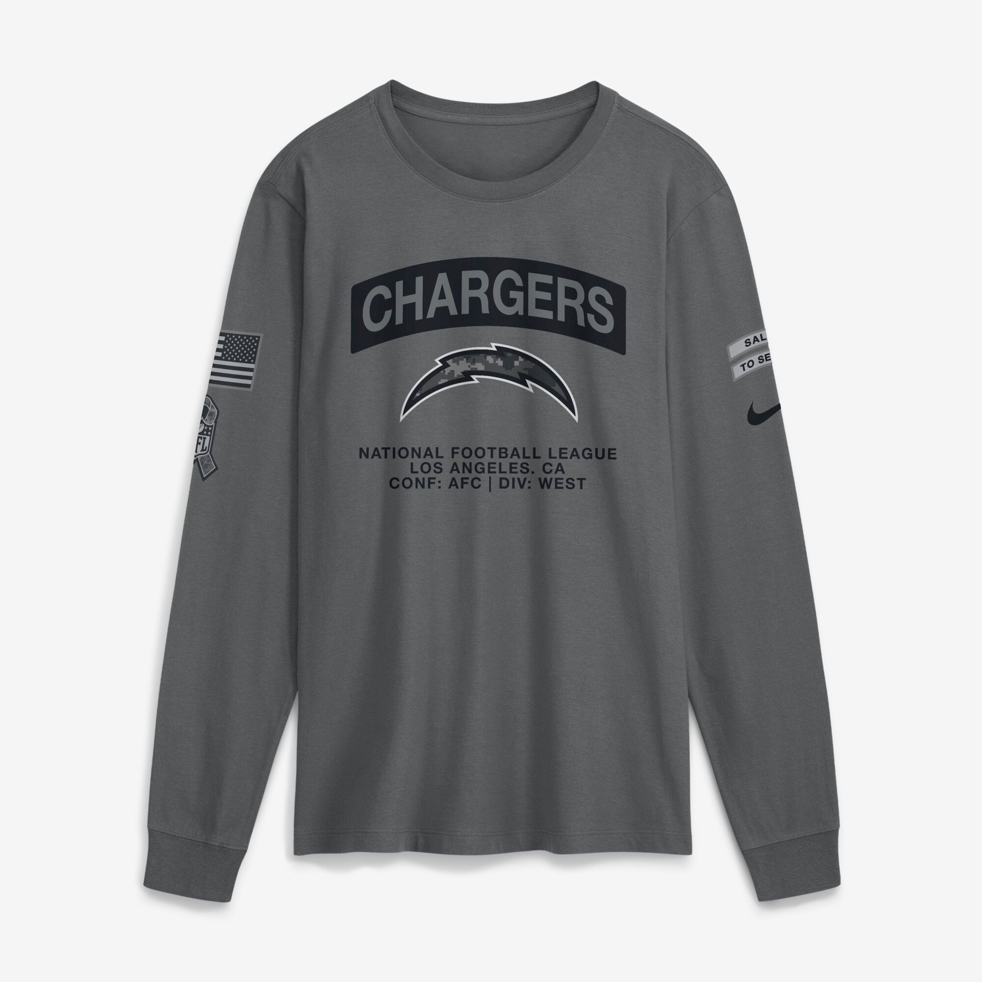 Men's Los Angeles Chargers Nike Gray 2026 Salute to Service Long Sleeve ...